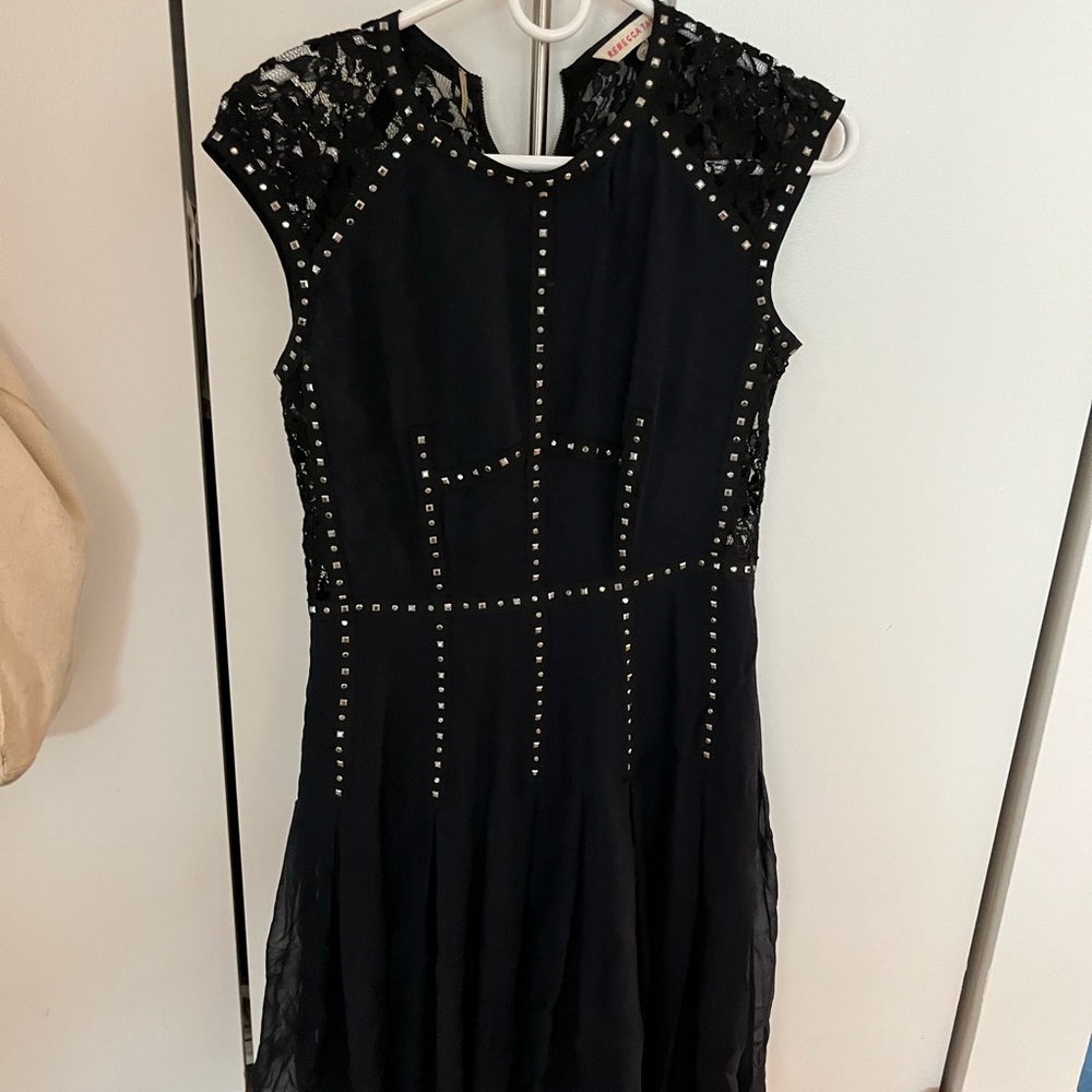 Rebecca Taylor Black Mini Dress with Silver Accents